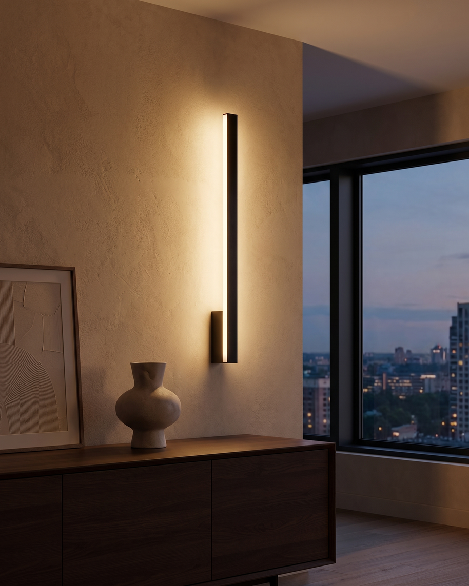 Comvilo Linear LED Wall Light in Black, portrait product view