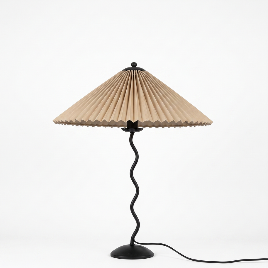Ondine Pleated Table Lamp in Black and Beige, primary full-product view