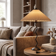 Ondine Pleated Table Lamp in Black and Beige, portrait product view
