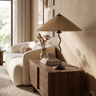 Ondine Pleated Table Lamp in Black and Beige, portrait product view