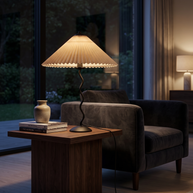 Ondine Pleated Table Lamp in Black and Beige, portrait product view