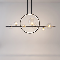Comvilo Noctelle Seven Light Glass Bubble Chandelier in a seven-light configuration, installed in a plain interior.