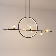 Comvilo Noctelle Seven Light Glass Bubble Chandelier in a seven-light configuration, installed, from a different vantage.