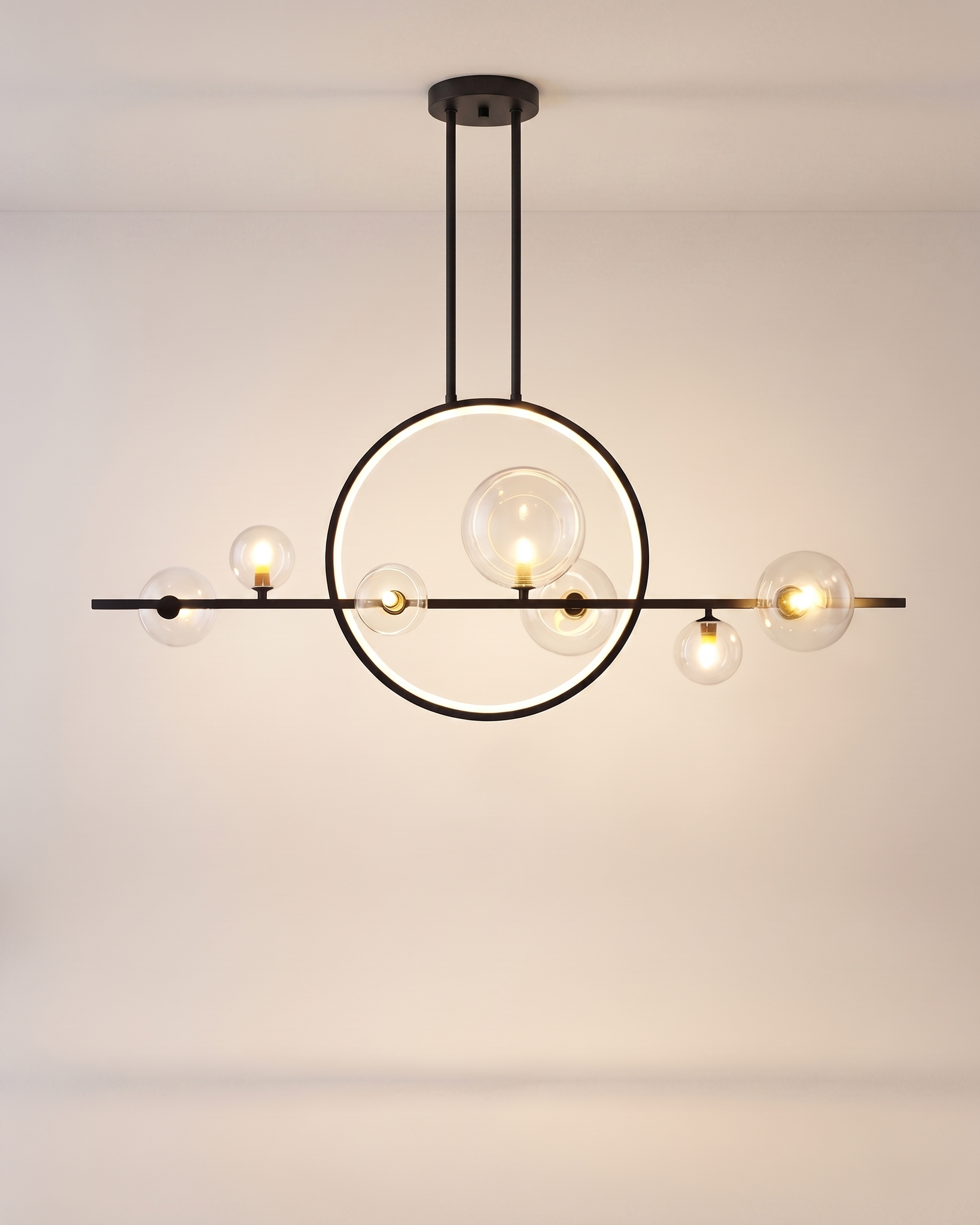 Comvilo Noctelle Seven Light Glass Bubble Chandelier in a seven-light configuration, shown lit with warm white light.
