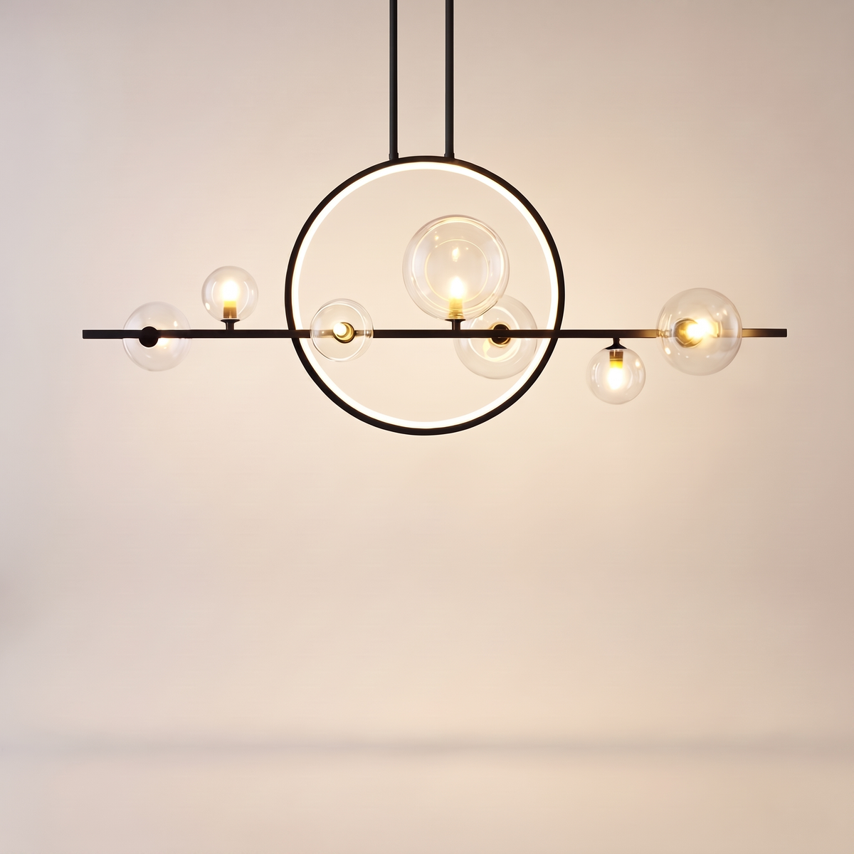 Comvilo Noctelle Seven Light Glass Bubble Chandelier in a seven-light configuration, complete, on a plain studio background