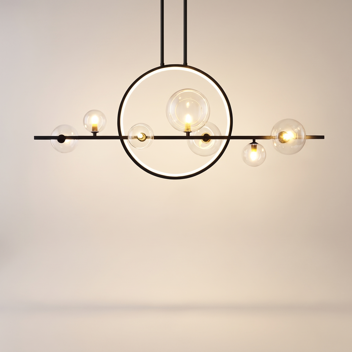 Comvilo Noctelle Seven Light Glass Bubble Chandelier in a seven-light configuration, at a three-quarter studio angle