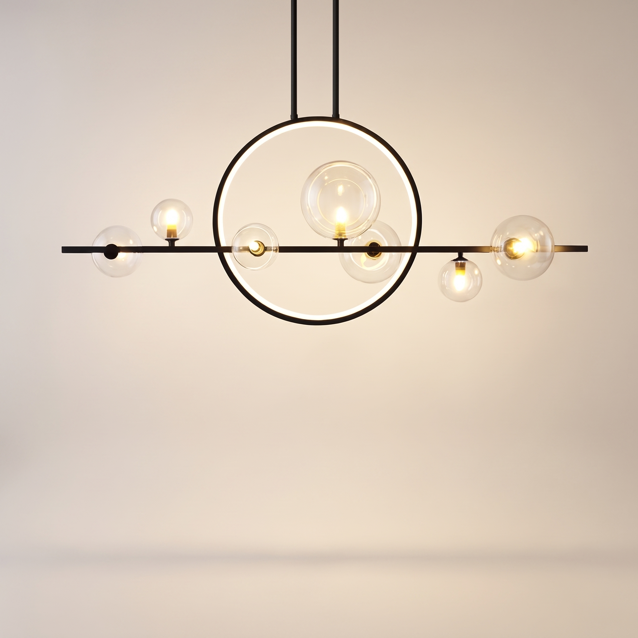 Comvilo Noctelle Seven Light Glass Bubble Chandelier in a seven-light configuration, at a three-quarter studio angle.