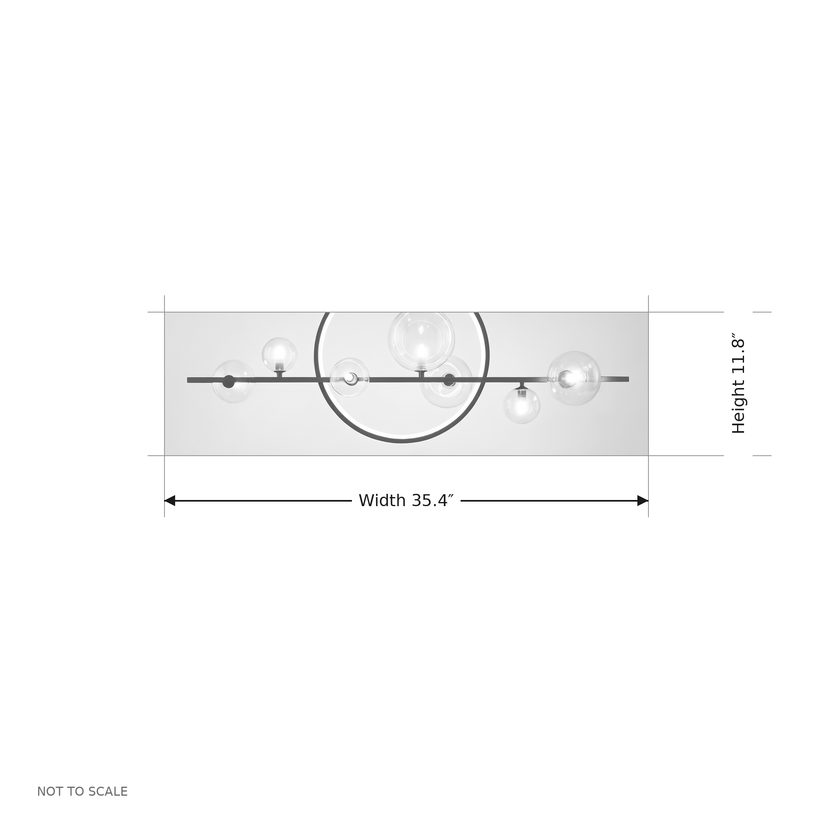 Comvilo Noctelle Seven Light Glass Bubble Chandelier dimension diagram, not to scale.