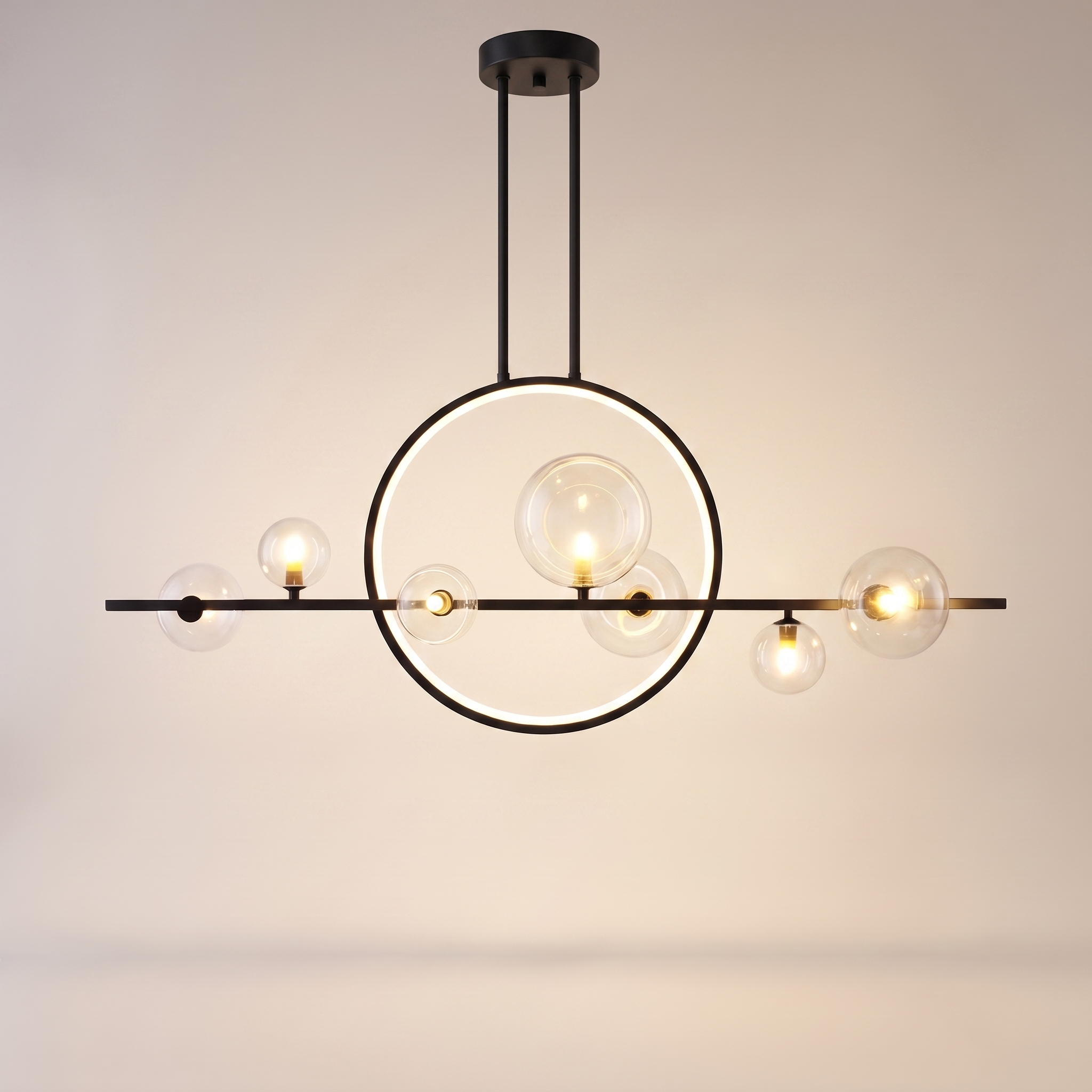Comvilo Noctelle Seven Light Glass Bubble Chandelier in a seven-light configuration, showing construction.