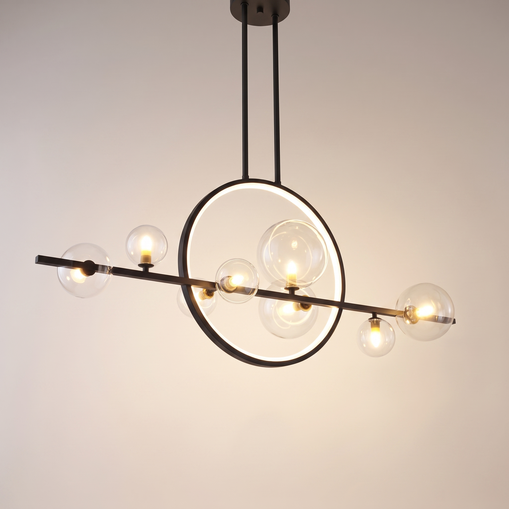 Comvilo Noctelle Seven Light Glass Bubble Chandelier in a seven-light configuration, in profile from an alternate angle.