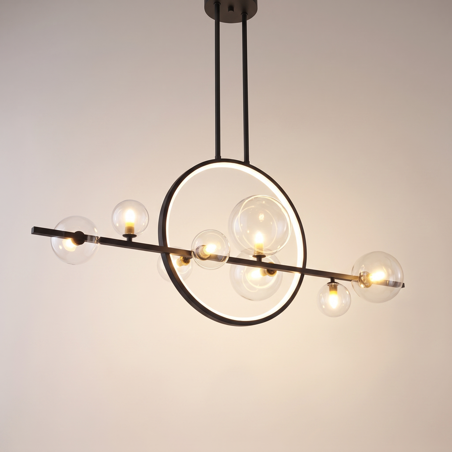 Comvilo Noctelle Seven Light Glass Bubble Chandelier in a seven-light configuration, in profile from an alternate angle.
