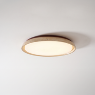 Pietra Walnut Travertine Ceiling Light in walnut colour and beige, complete, on a plain studio background.