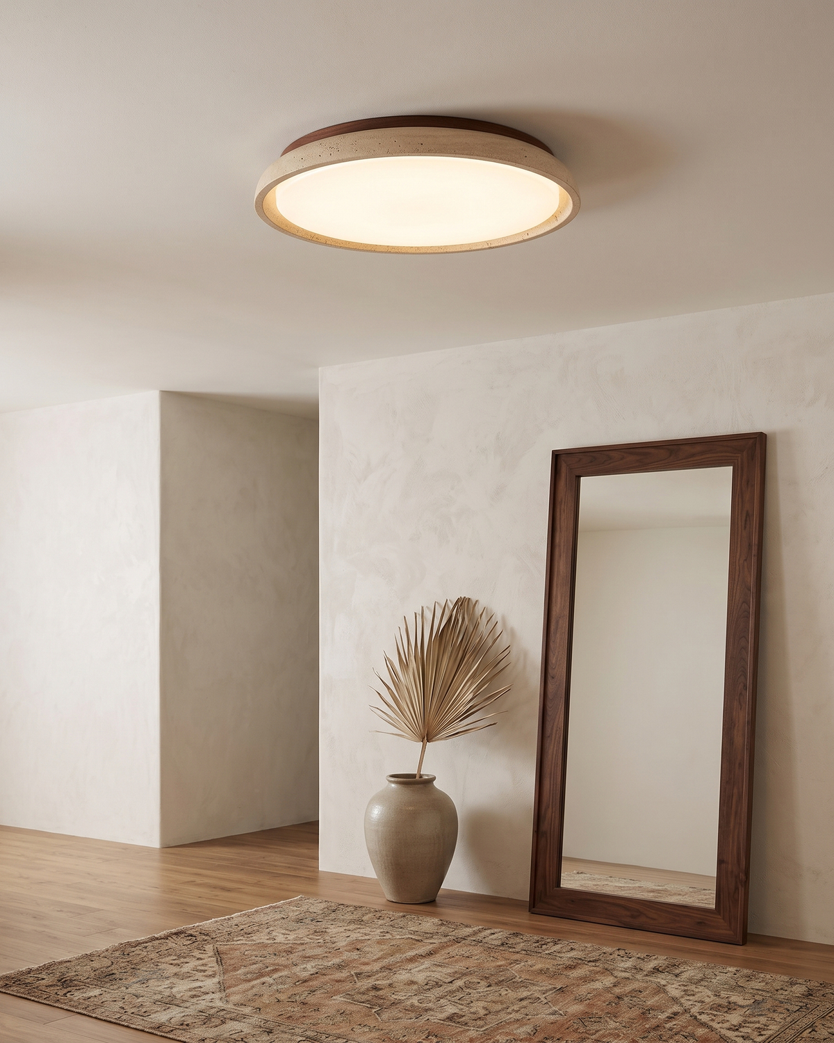 Pietra Walnut Travertine Ceiling Light in a styled room