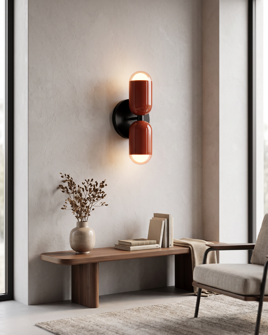 Coralie Two-Tone Wall Light in Red and Black Canopy, portrait product view
