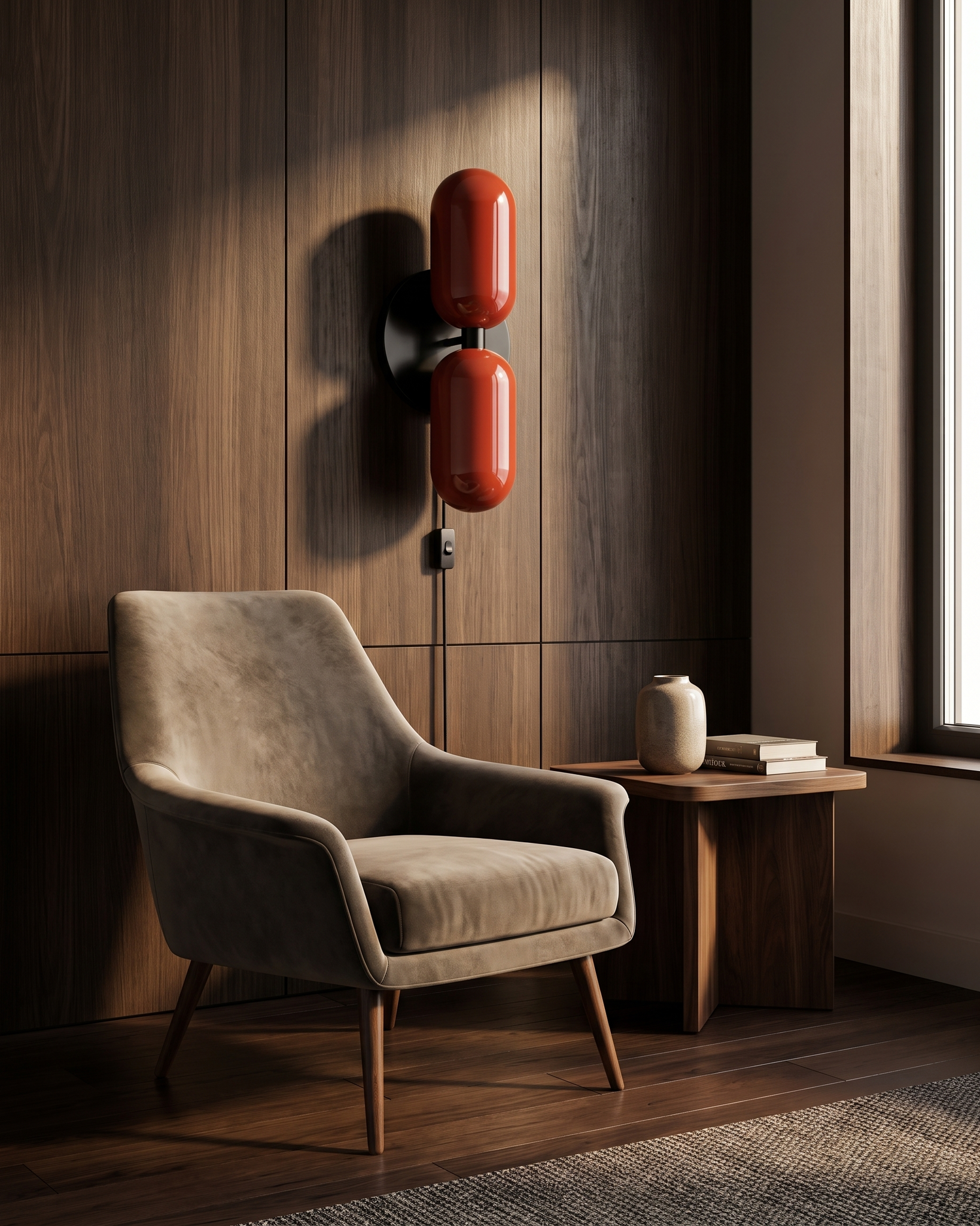 Coralie Two-Tone Wall Light in Red and Black Canopy, portrait product view