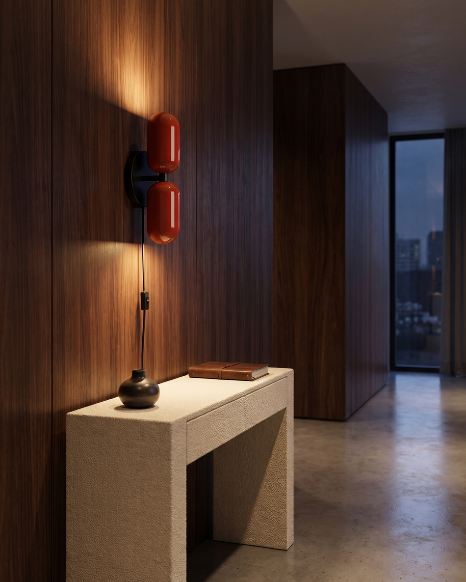 Coralie Two-Tone Wall Light in Red and Black Canopy, portrait product view