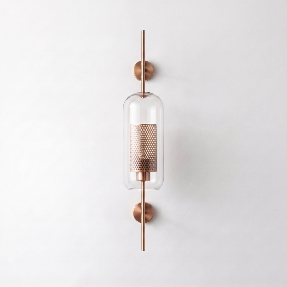 Comvilo Chiswick Glass Wall Light in Copper plating and Clear, detail view