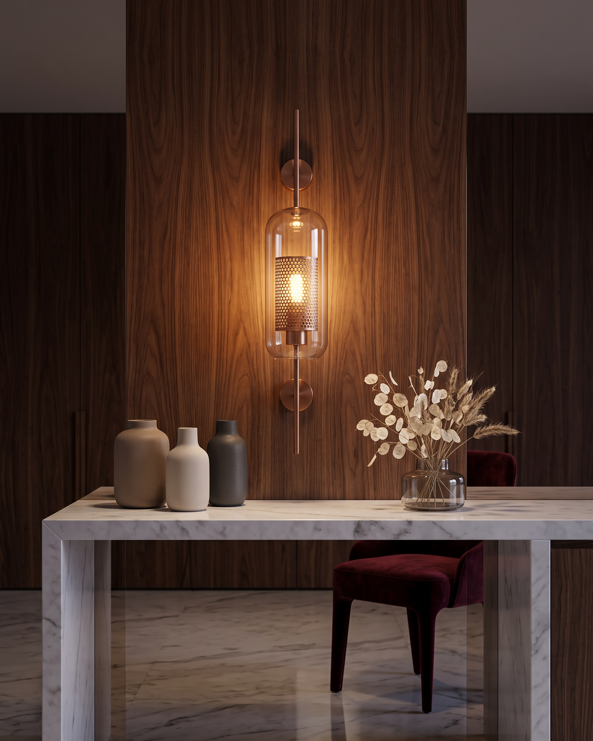 Comvilo Chiswick Glass Wall Light in a styled room