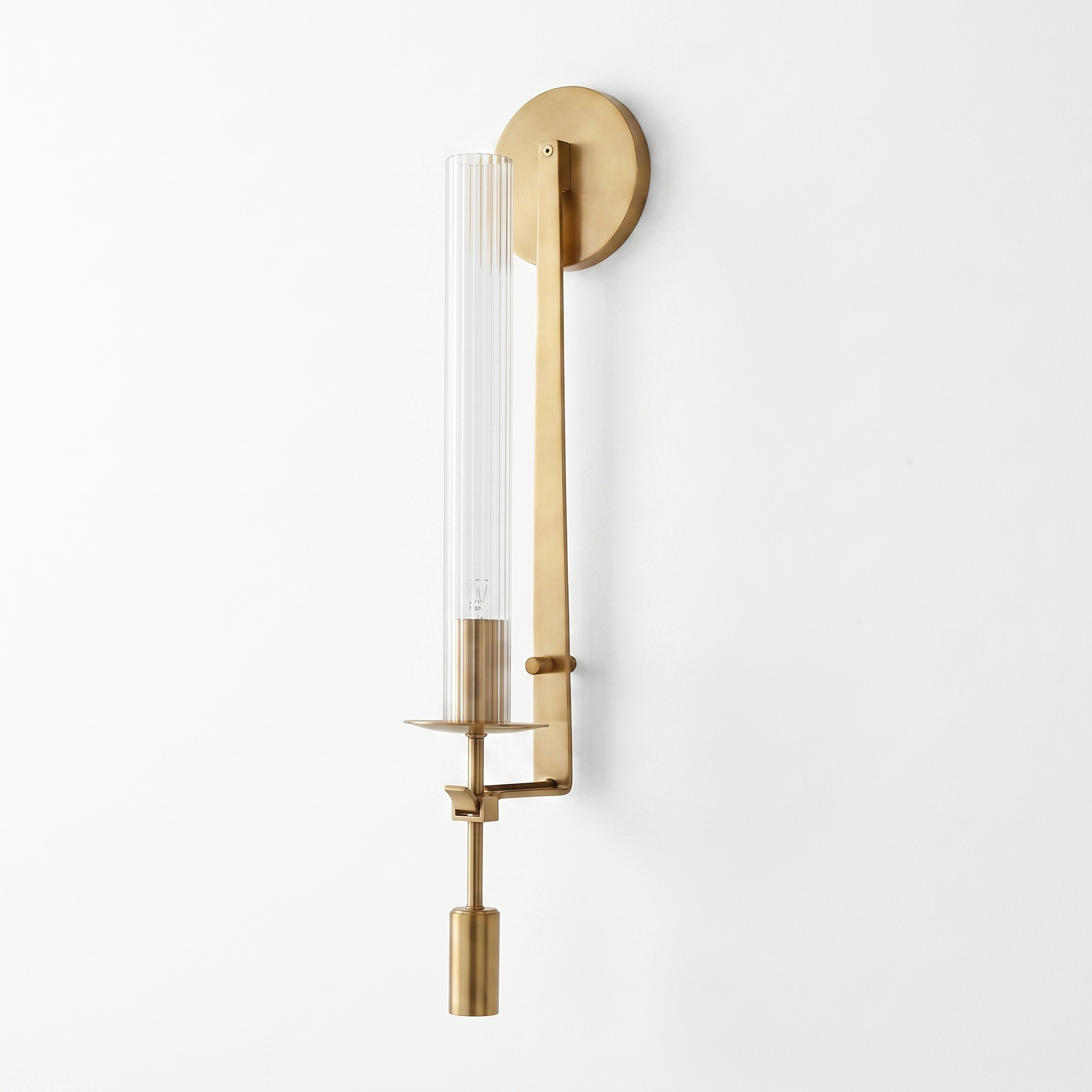 Valenne Ribbed Glass Wall Sconce in brass and clear ribbed glass, studio view