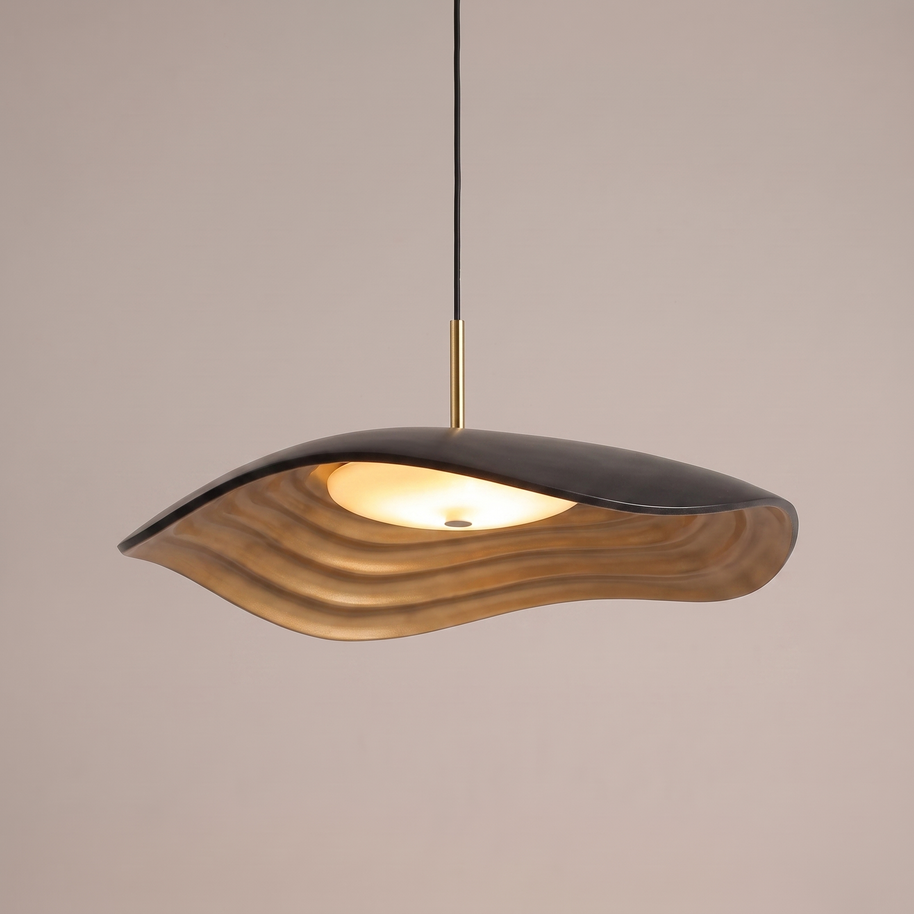 Comvilo Valentina Pendant Lamp in black resin and acrylic, in profile from an alternate angle.