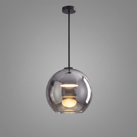 Comvilo Metro Sphere Glass Pendant Lamp in black metal and smoke-grey glass, installed in a plain interior.