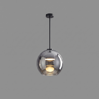 Comvilo Metro Sphere Glass Pendant Lamp in black metal and smoke-grey glass, at a three-quarter studio angle.