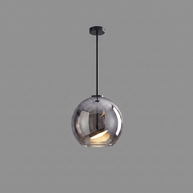 Comvilo Metro Sphere Glass Pendant Lamp in black metal and smoke-grey glass, in profile from an alternate angle.
