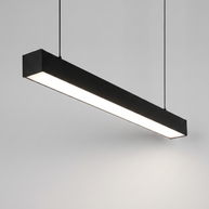 Comvilo Minimalist Black LED Recessed Office Hanging Linear Light Set in black, shown lit with neutral white light.