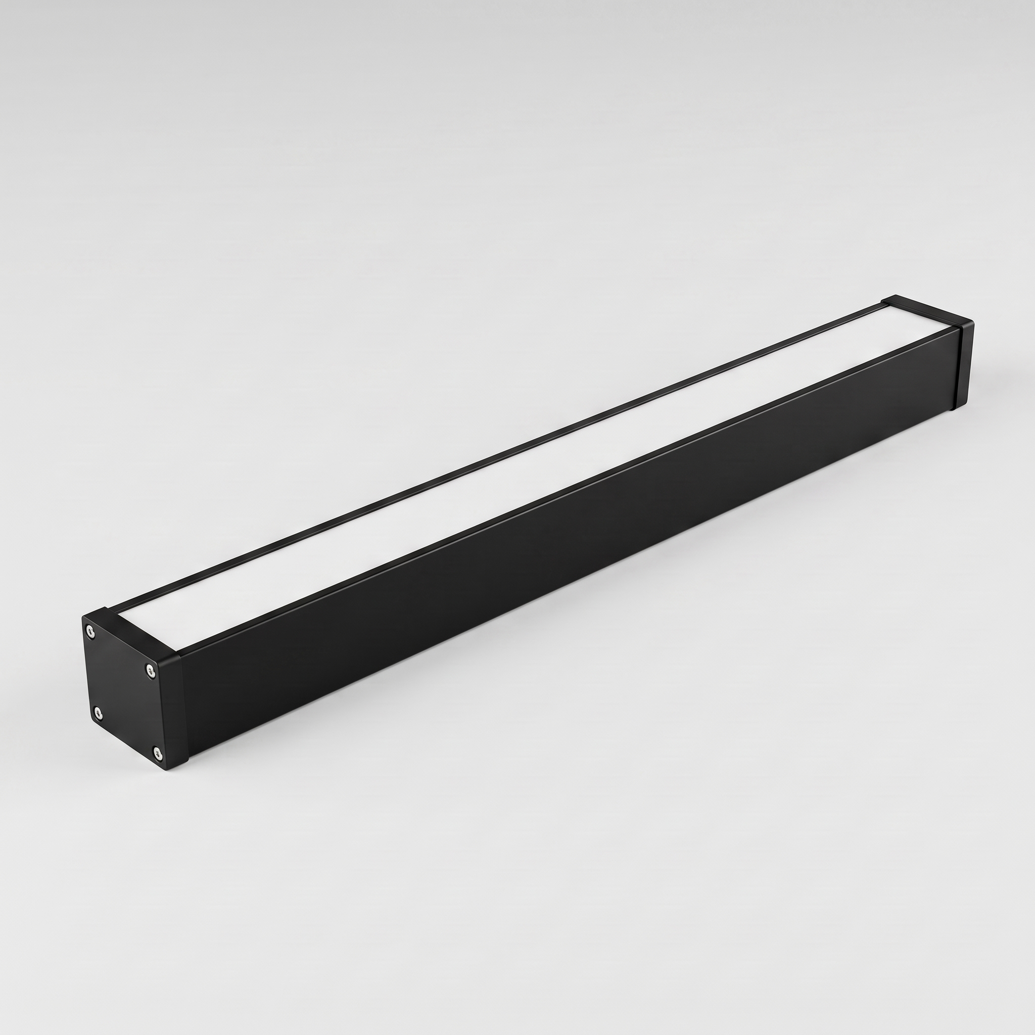 Comvilo Minimalist Black LED Recessed Office Hanging Linear Light Set in black, complete, on a plain studio background.