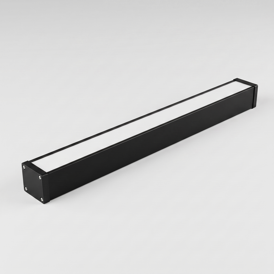 Comvilo Minimalist Black LED Recessed Office Hanging Linear Light Set in black, complete, on a plain studio background.