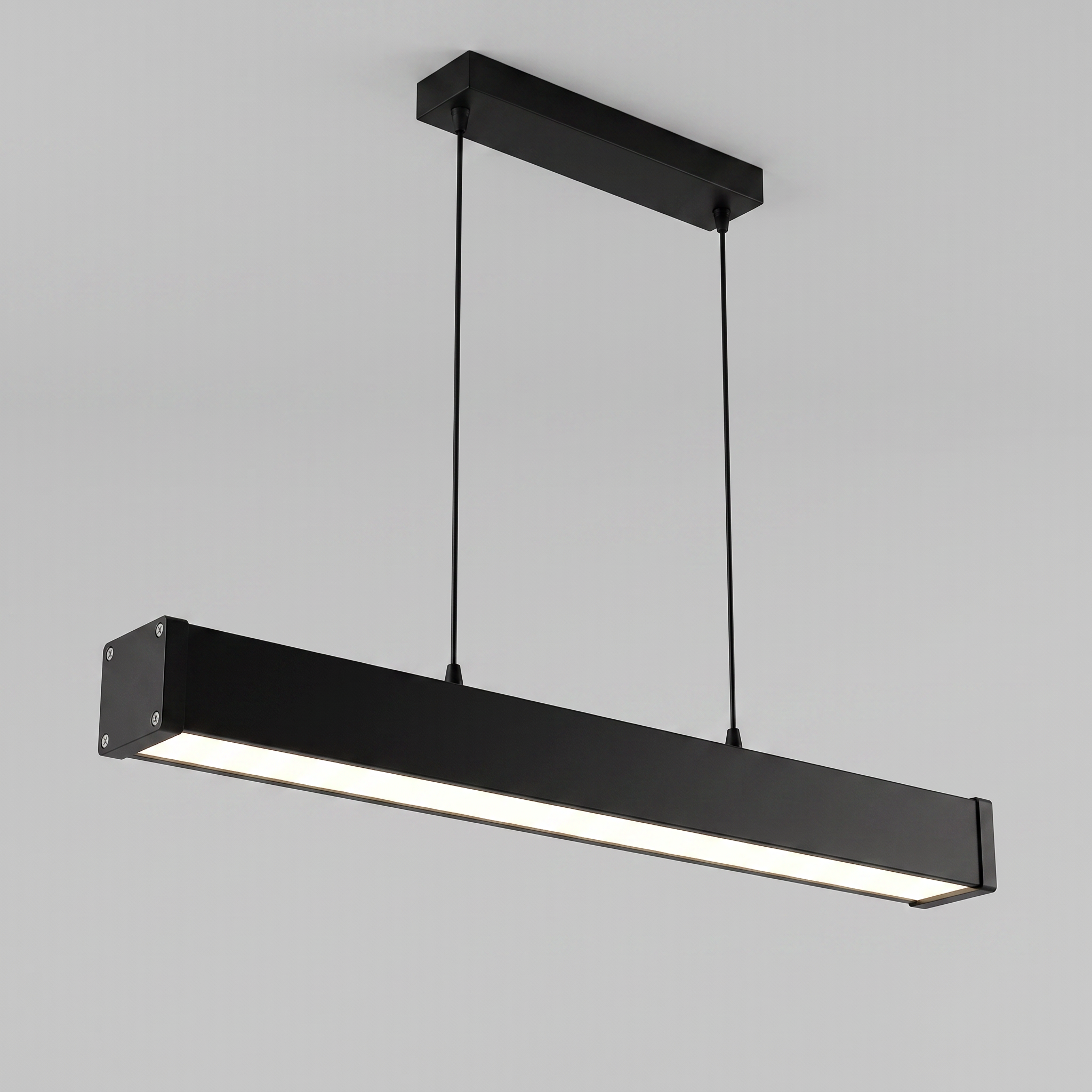 Comvilo Minimalist Black LED Recessed Office Hanging Linear Light Set in black, showing construction.