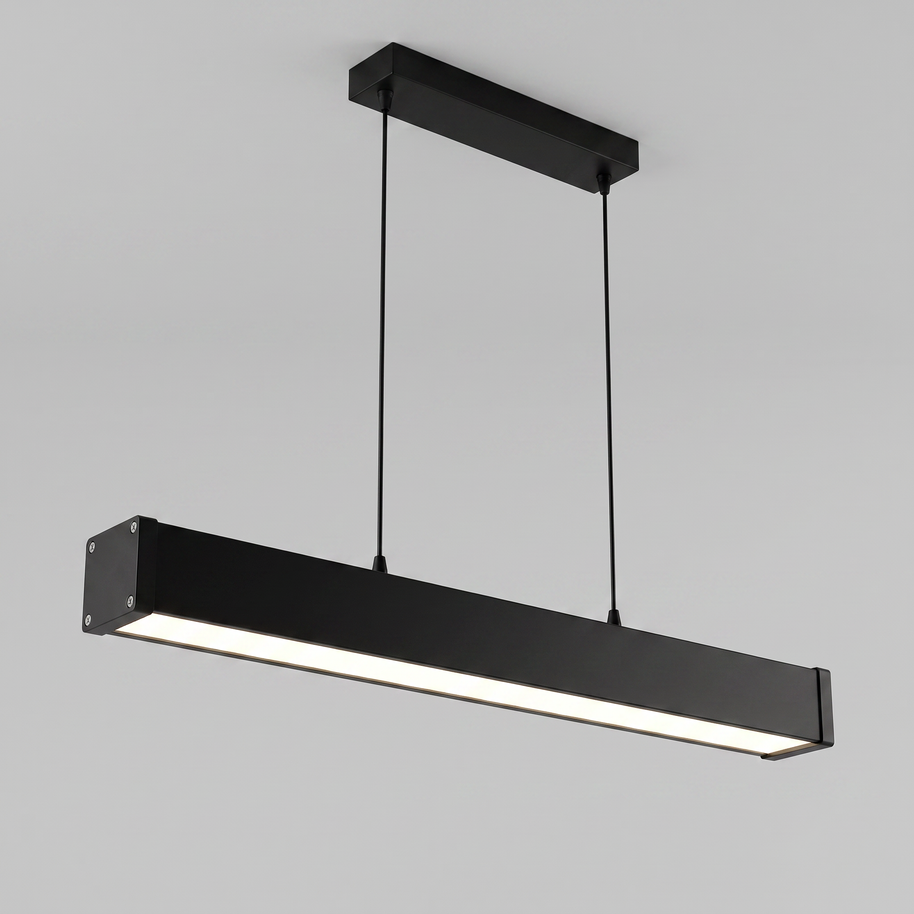 Comvilo Minimalist Black LED Recessed Office Hanging Linear Light Set in black, showing construction.