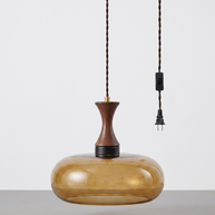 Orlena Antique Brown Glass Plug-In Pendant in antique brown glass, installed in a plain interior.