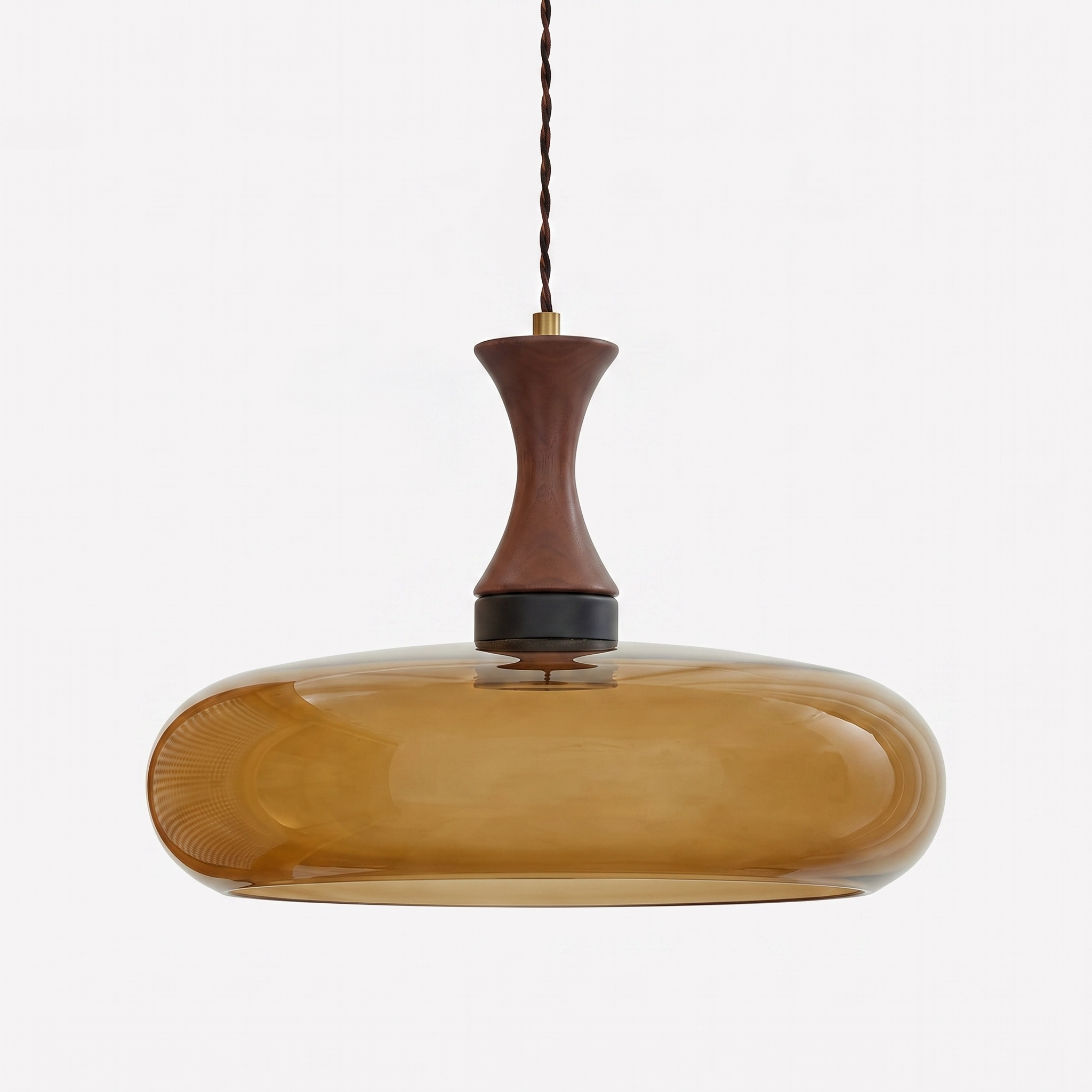 Orlena Antique Brown Glass Plug-In Pendant in antique brown glass, in profile from an alternate angle.