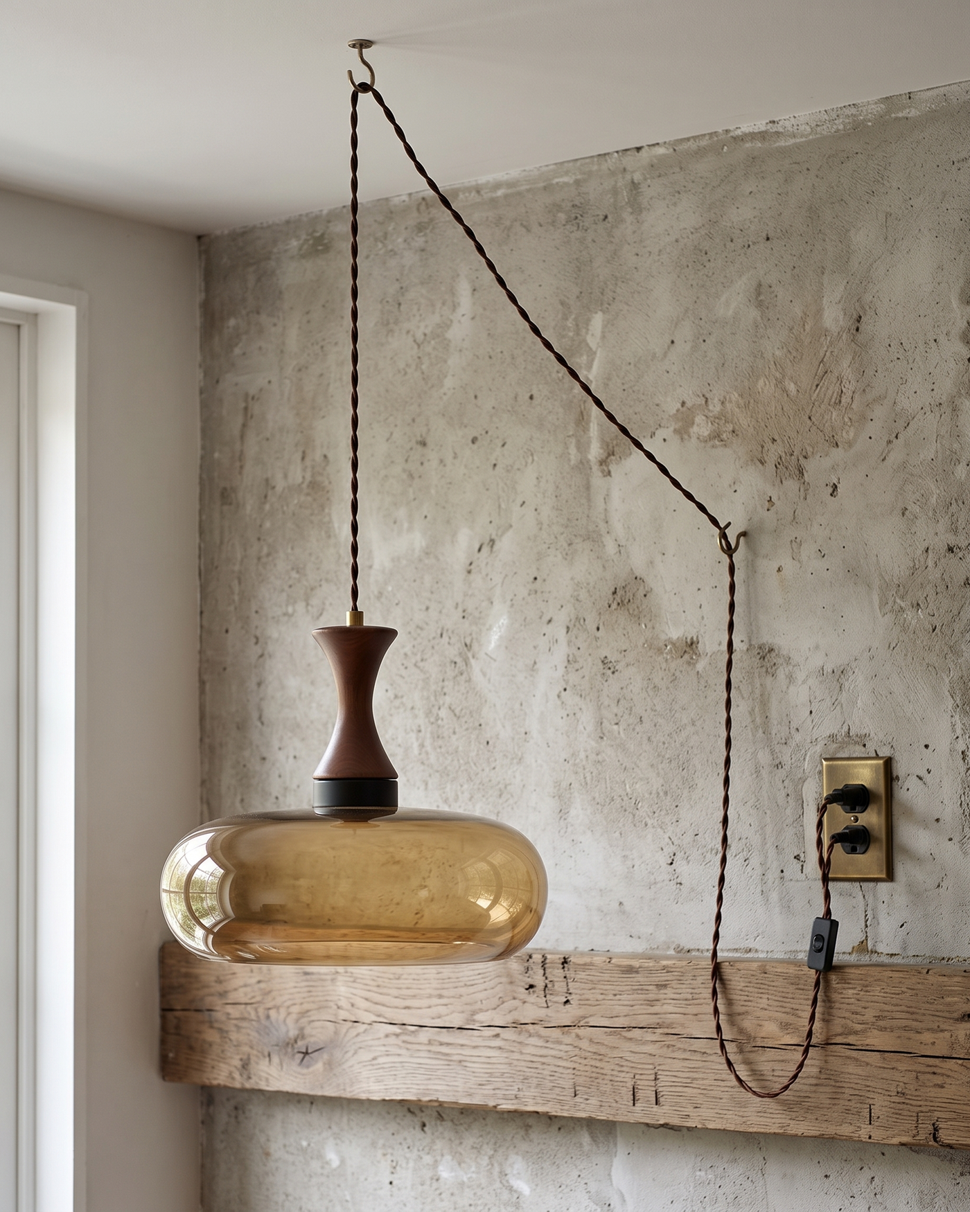 Orlena Antique Brown Glass Plug-In Pendant
