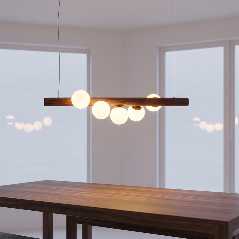 Bramwell Walnut and Opal Glass Linear Pendant