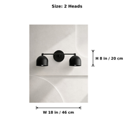 Size diagram for the 2 Heads Deep Dome Vanity Wall Light: width 18 in / 46 cm, height 8 in / 20 cm