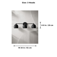 Size diagram for the 3 Heads Deep Dome Vanity Wall Light: width 24 in / 61 cm, height 8 in / 20 cm