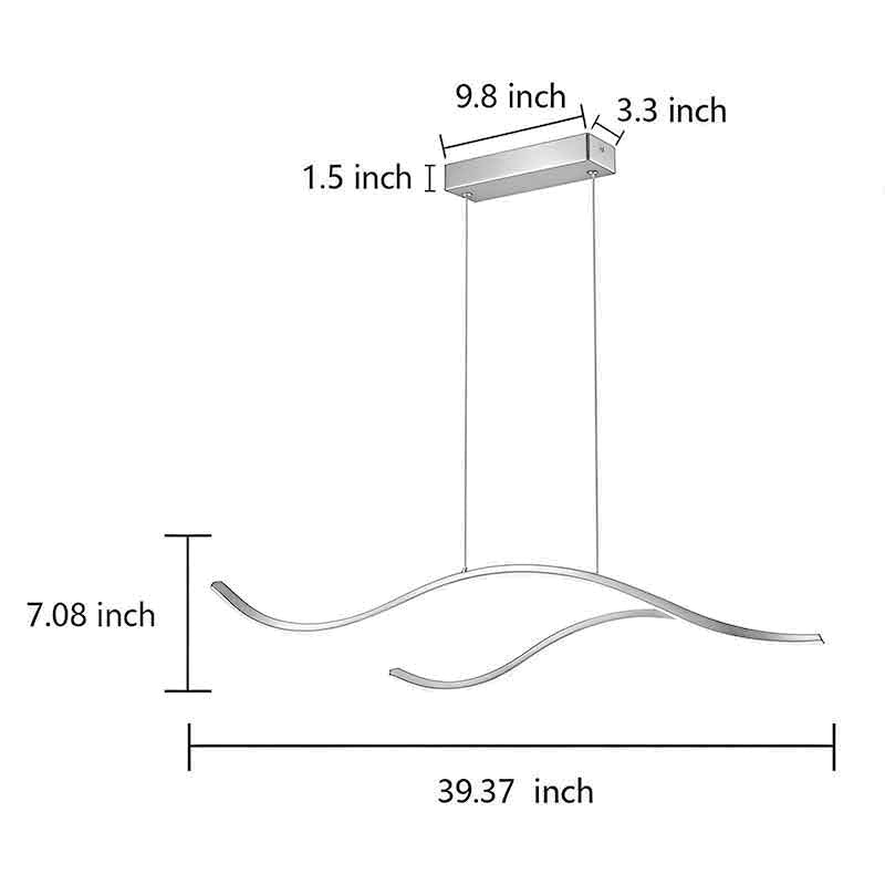 Sizing diagram of the smaller pendant, 39.37 inches wide and 7.08 inches deep.