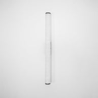 Wall lamp with a long pale veined alabaster tube and a black bracket, unlit, on a white background.