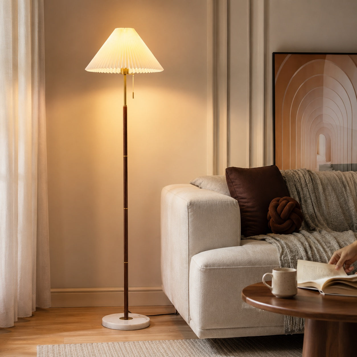 Maribel Vintage Pleated Floor Lamp - everyday lifestyle room image for Comvilo lighting