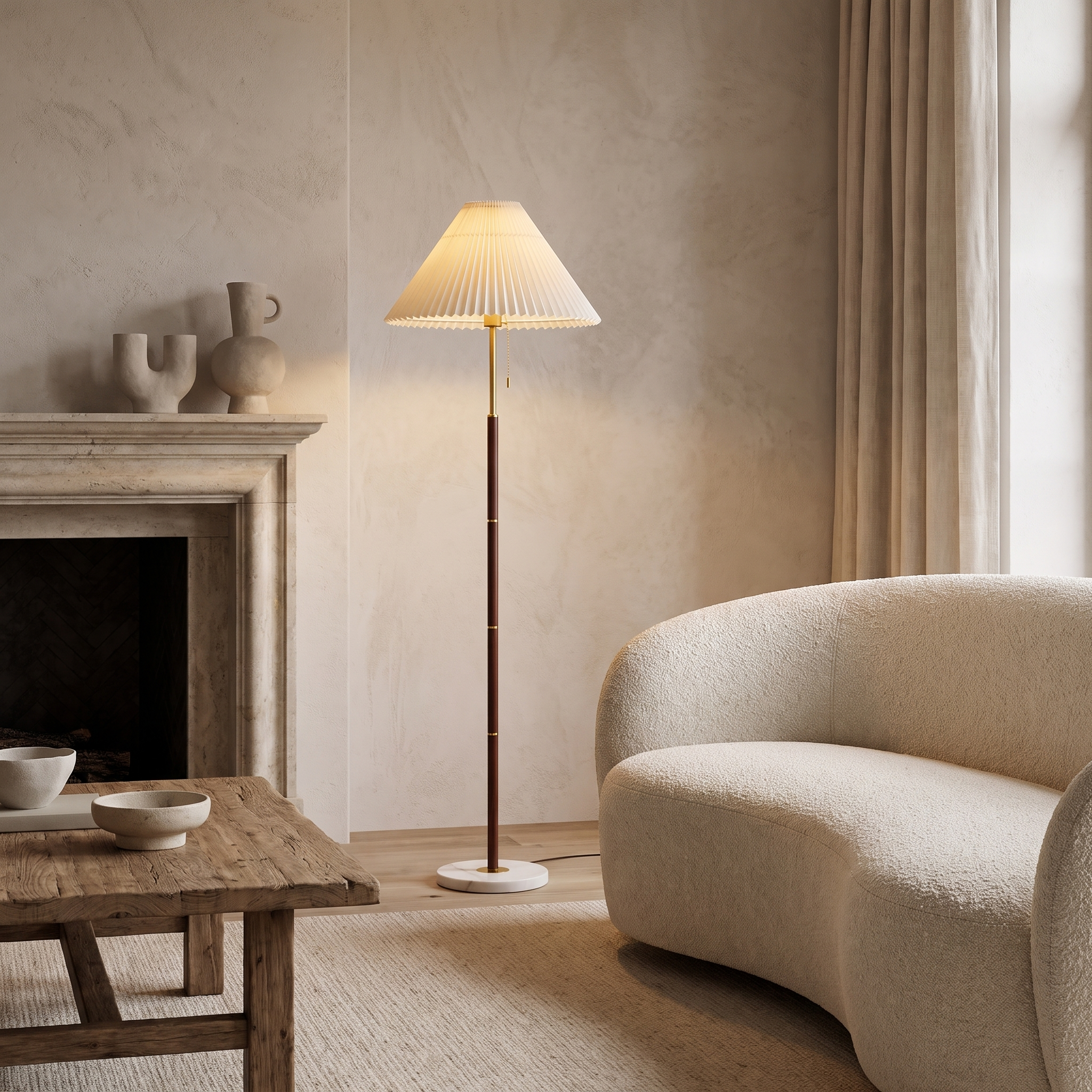 Maribel Vintage Pleated Floor Lamp in a premium Comvilo lifestyle interior — carousel lifestyle image 1