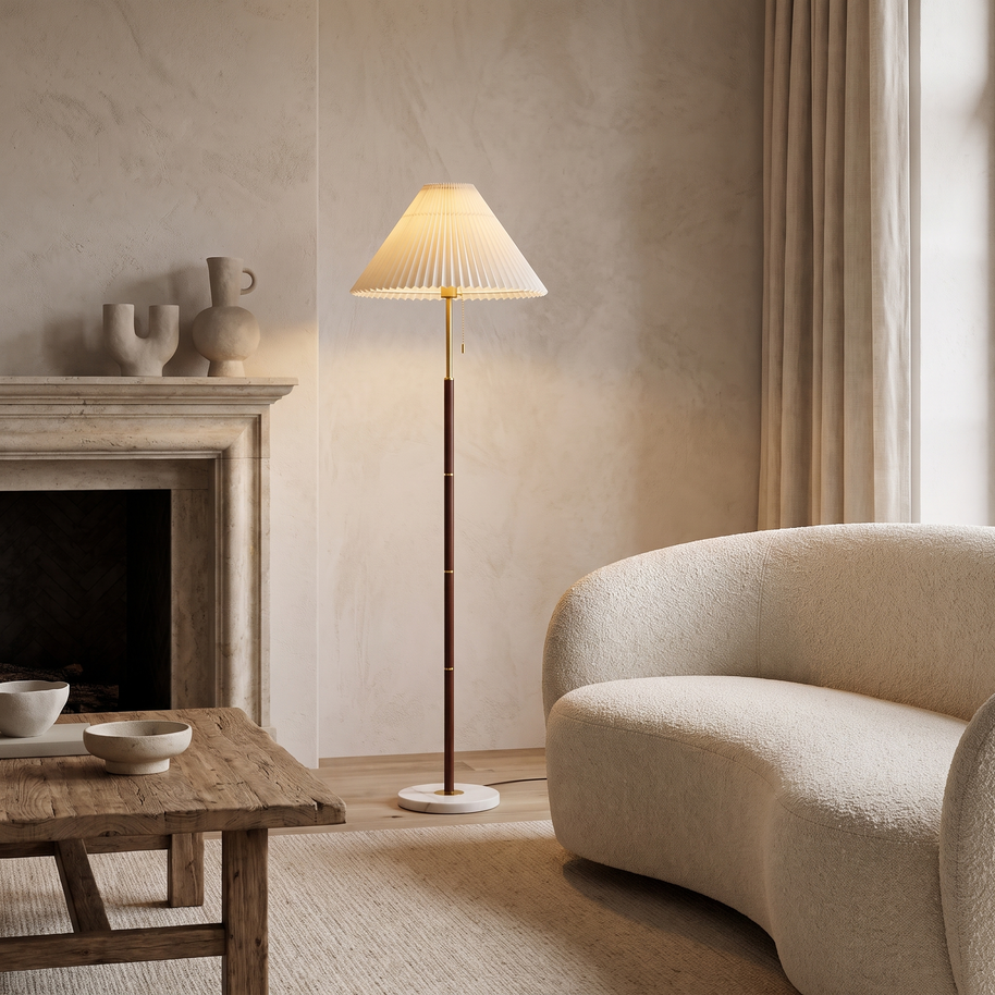 Maribel Vintage Pleated Floor Lamp in a premium Comvilo lifestyle interior — carousel lifestyle image 1