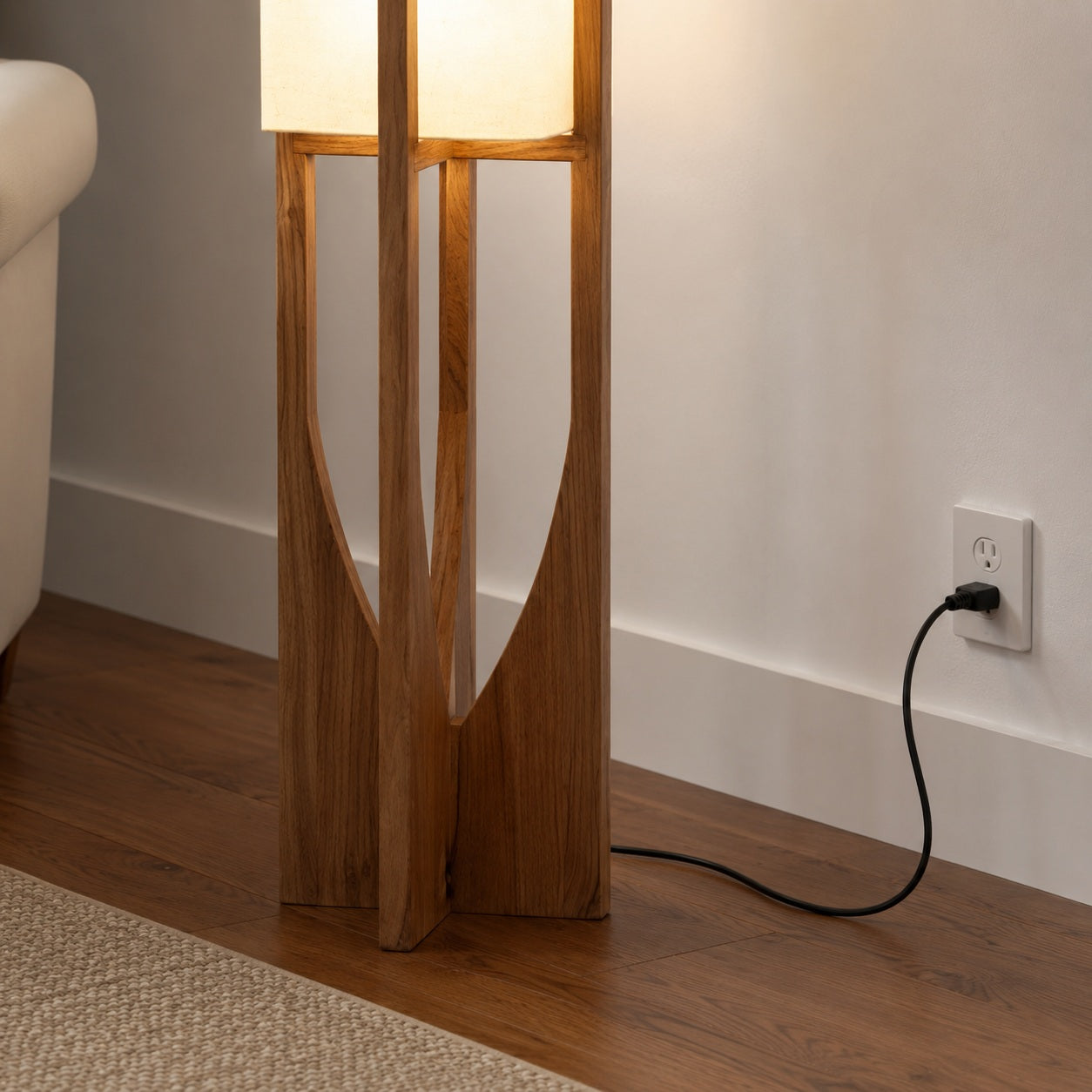 Cedarline Fairbanks Floor Lamp - cord and base setup image for Comvilo lighting
