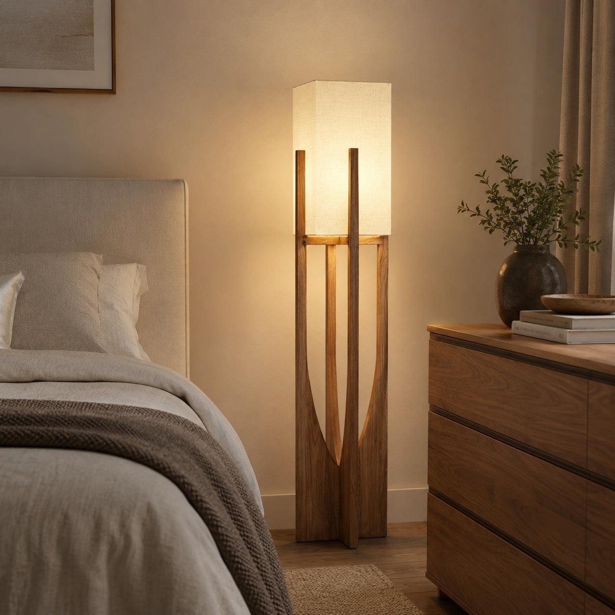 Cedarline Fairbanks Floor Lamp - bedroom corner lifestyle image for Comvilo lighting