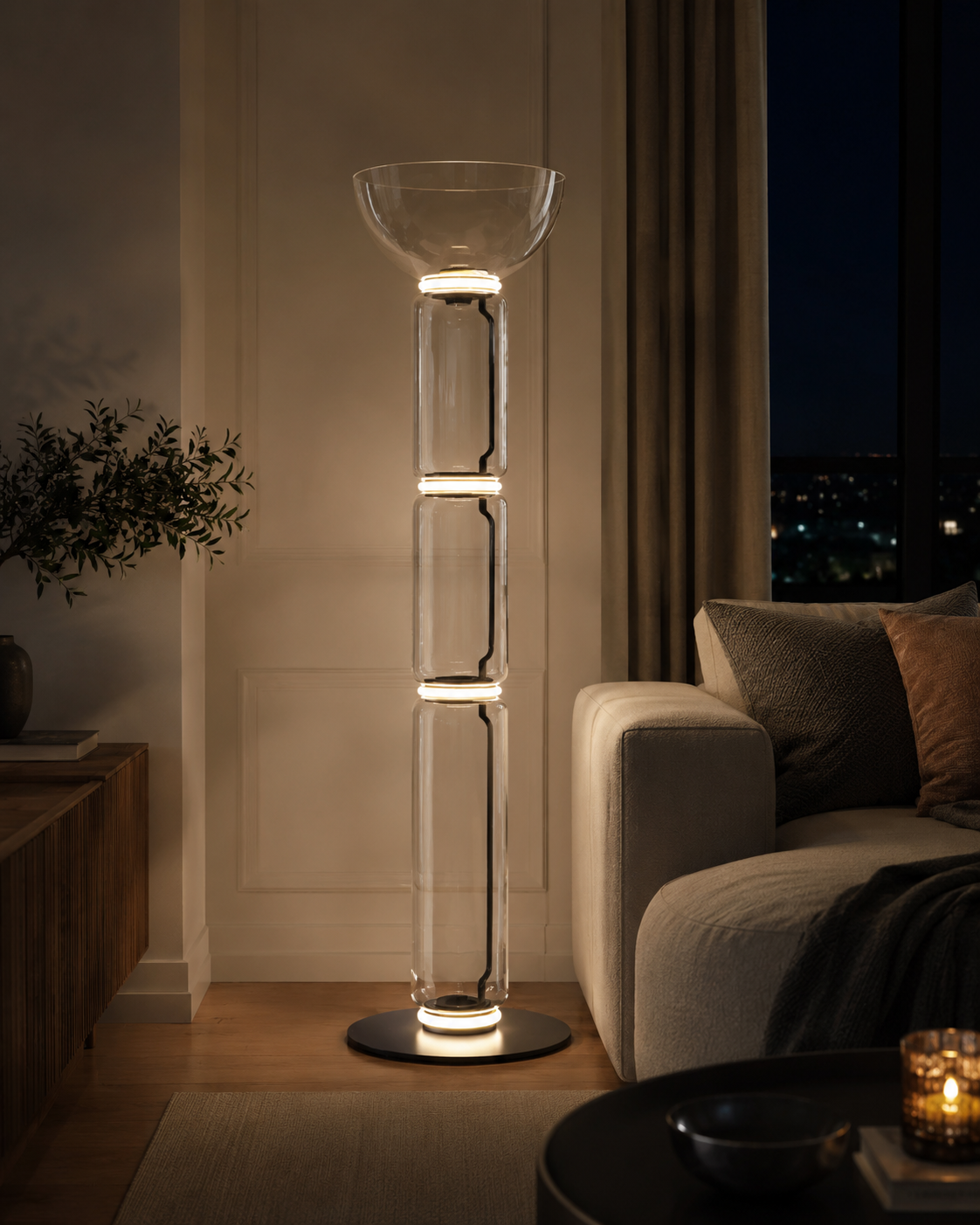 Clarion Bamboo Glass Floor Lamp