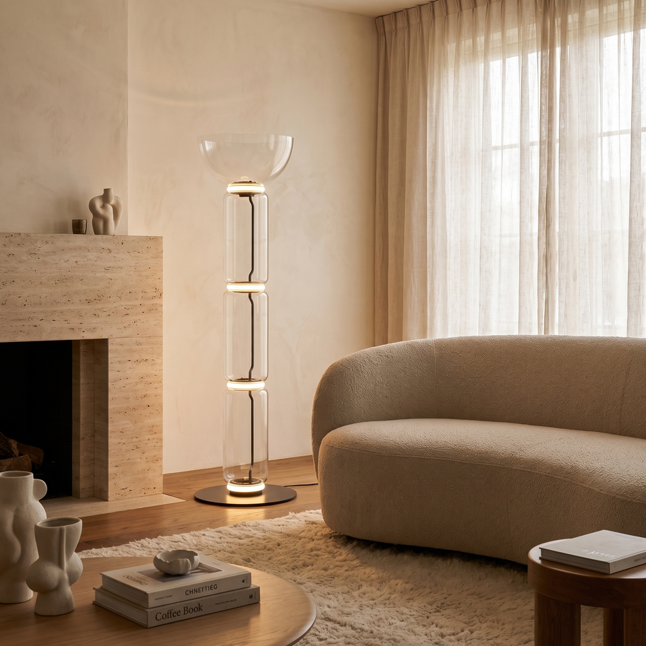 Clarion Bamboo Glass Floor Lamp in a premium Comvilo lifestyle interior — carousel lifestyle image 1