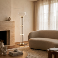 Clarion Bamboo Glass Floor Lamp in a premium Comvilo lifestyle interior — carousel lifestyle image 1