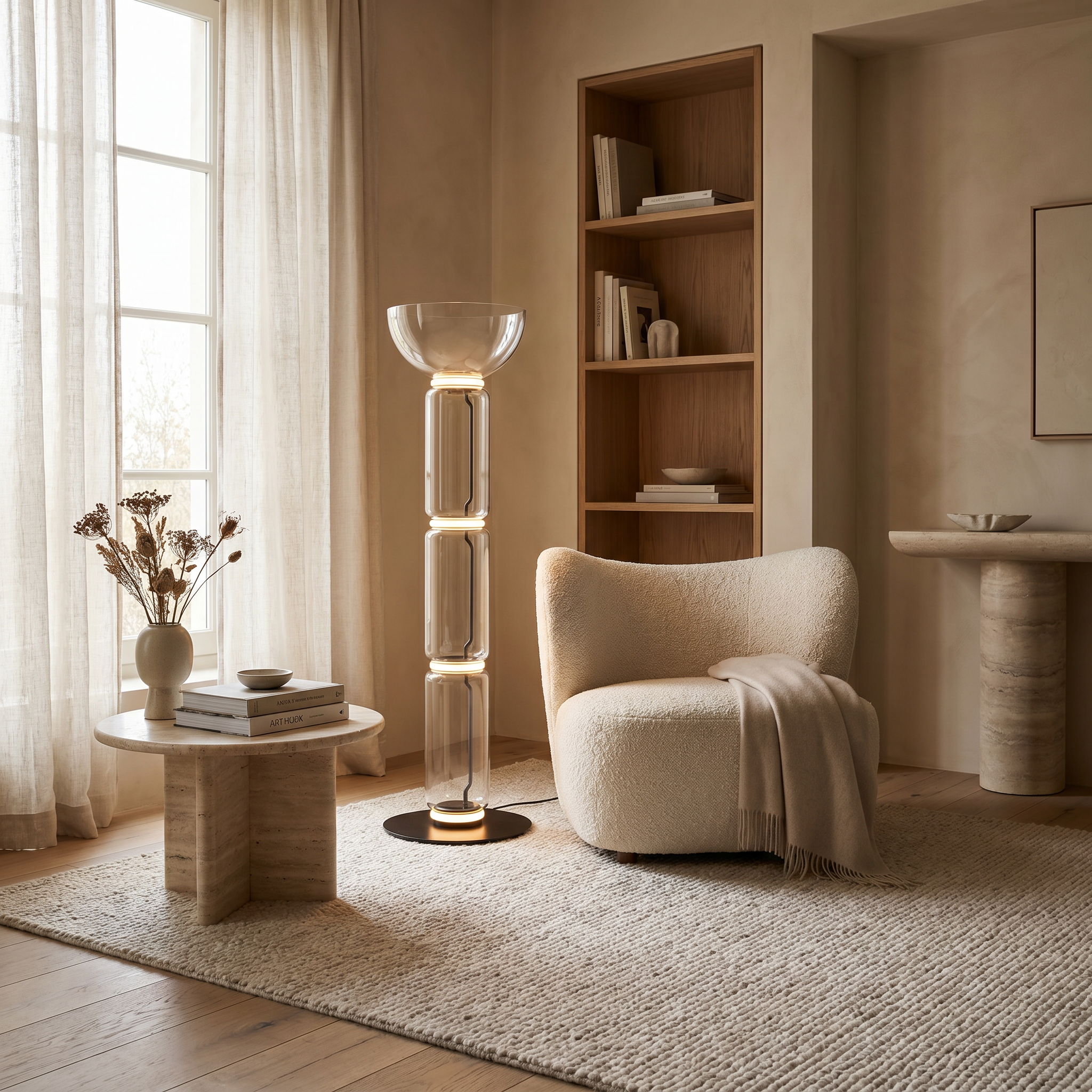Clarion Bamboo Glass Floor Lamp in a premium Comvilo lifestyle interior — carousel lifestyle image 2