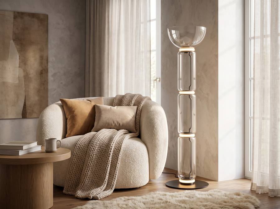 Clarion Bamboo Glass Floor Lamp &mdash; Modern Warmth